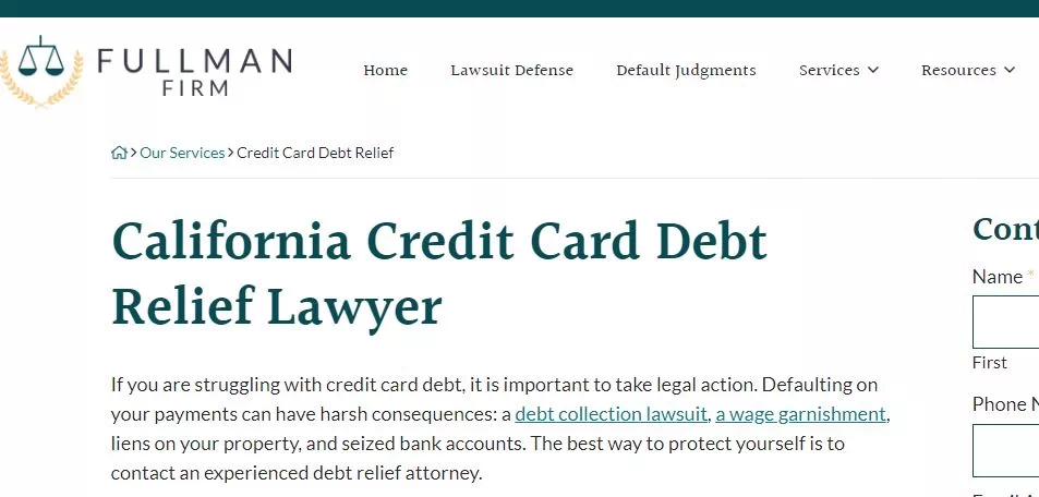 Fullman Firm Credit Card Debt Attorney